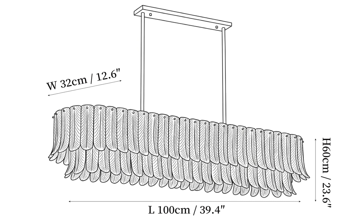 Clérachic light dimension drawing, 5 of 5, every measurement marked in centimetres and inches.