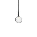 Clérachic pendant with one clear textured globe on a black rod, shown unlit against white.