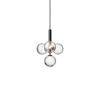 Clérachic cluster pendant with four clear globes on a black rod, shown against a plain white background.