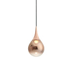 Rose gold Clérachic pendant with a polished teardrop shade, hanging from a black cord against a plain white background.