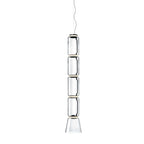 Four stacked glass cylinders ending in a clear cone, this Clérachic pendant on a plain white backdrop.