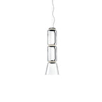 Two stacked glass cylinders over a flared cone, this Clérachic pendant on a plain white backdrop.