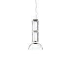 Two glass cylinders over a wide glass dome, this compact Clérachic pendant on a plain white backdrop.