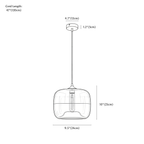 Clérachic pendant light dimension drawing, every measurement marked in centimetres and inches.