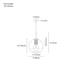 Clérachic pendant light dimension drawing, 7 × 7.4 18 × 19 cm 10 W, every measurement marked in centimetres and inches.