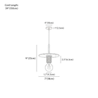 Clérachic pendant light dimension drawing, 7 × 8.6 18 × 22 cm 10 W, every measurement marked in centimetres and inches.