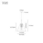 Clérachic pendant light dimension drawing, 6.6 × 7.4 17 × 19 cm 10 W, every measurement marked in centimetres and inches.