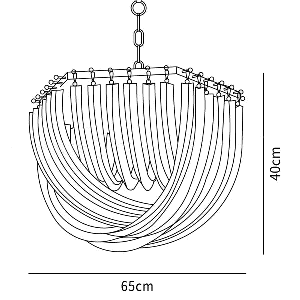 Clérachic pendant light dimension drawing, 1 of 2, every measurement marked in centimetres and inches.