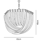 Clérachic pendant light dimension drawing, 1 of 2, every measurement marked in centimetres and inches.