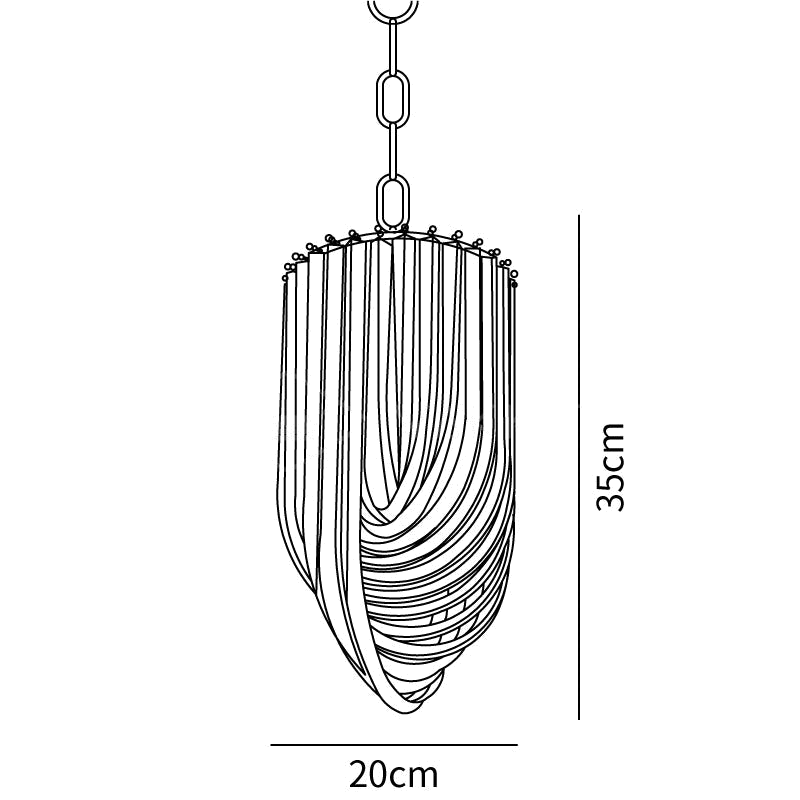 Clérachic pendant light dimension drawing, 2 of 2, every measurement marked in centimetres and inches.