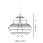 Clérachic pendant light dimension drawing, 2 of 3, every measurement marked in centimetres and inches.