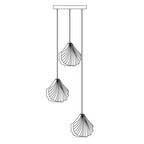 Line drawing of three shell pendants from Clérachic hanging at different lengths from one long rectangular ceiling plate.