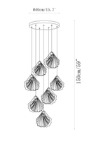 Clérachic pendant light dimension drawing, 5 of 6, every measurement marked in centimetres and inches.