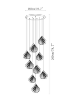 Clérachic pendant light dimension drawing, 6 of 6, every measurement marked in centimetres and inches.