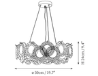 Clérachic pendant light dimension drawing, 1 of 6, every measurement marked in centimetres and inches.