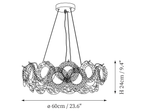 Clérachic pendant light dimension drawing, 5 of 6, every measurement marked in centimetres and inches.