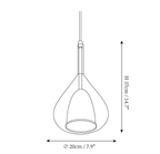 Clérachic pendant light dimension drawing, every measurement marked in centimetres and inches.