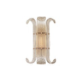 Cut-out view of this Clérachic wall light with antique gold fittings, ribbed clear glass and a warm lit centre on a white background.