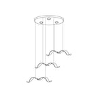 Line drawing of a Clérachic seagull chandelier with three gulls hanging at different heights from a round canopy.