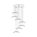Line drawing of a Clérachic seagull chandelier with a tighter round canopy and a column of gulls at different heights.