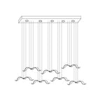 Line drawing of a Clérachic seagull chandelier on a long canopy, its gulls hanging at three different heights.