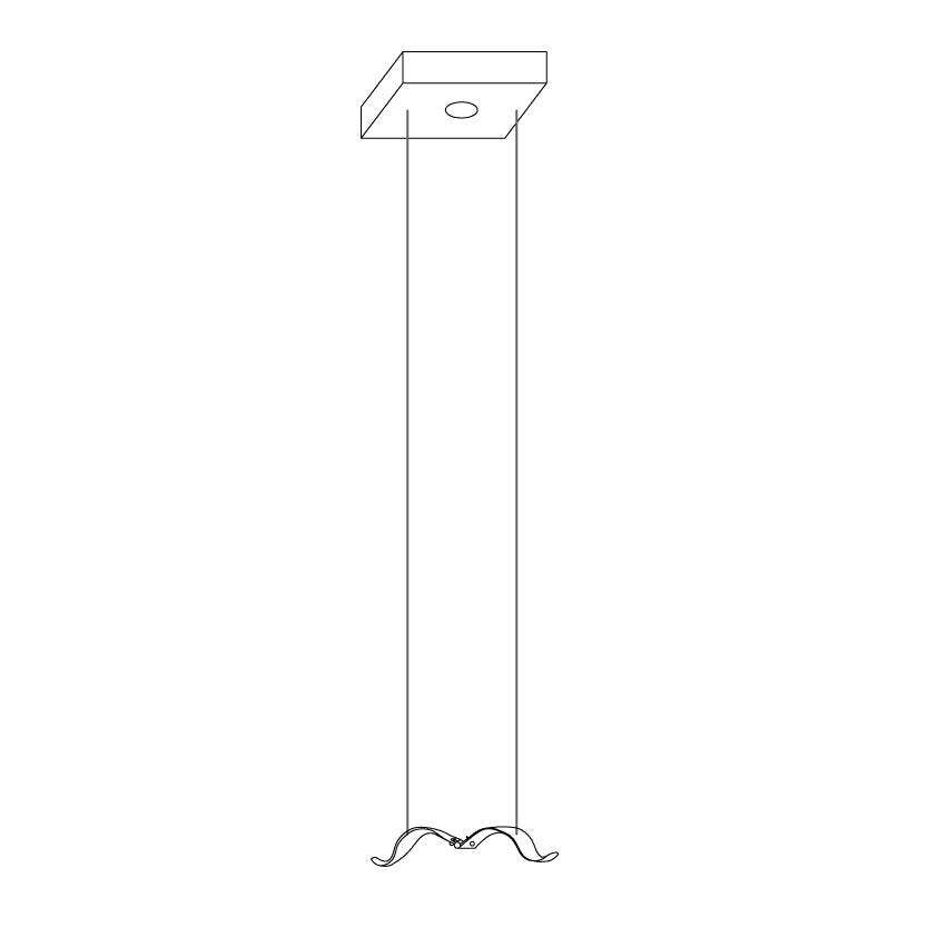 Line drawing of a single-gull Clérachic seagull pendant hanging on two cables from a square canopy.