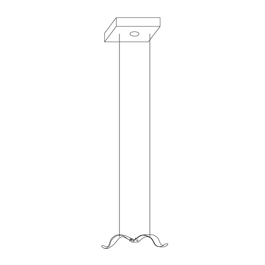 Line drawing of a Clérachic single seagull pendant with a long drop from a square ceiling canopy.