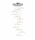 A Clérachic seagull chandelier with a chrome round canopy and glowing white gulls, shown on a white backdrop.