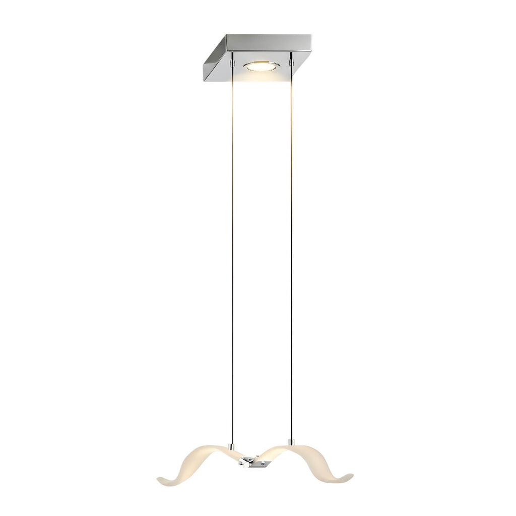A single Clérachic seagull pendant with a lit square chrome canopy and two thin cables, shown on a white backdrop.