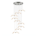 This Clérachic seagull chandelier has a chrome canopy and a tall, staggered cascade of lit gulls on fine cables.