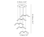 Dimension drawing of this Clérachic seagull chandelier, with a 35 cm canopy, a 150 cm height and a 38 cm gull marked.