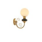 Black-collared Clérachic wall light with a lit white globe and gold scrolled arm, on a plain white background.