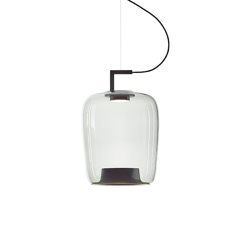 Tall clear glass Clérachic pendant with a black bracket and a dark inner base, on a white backdrop.