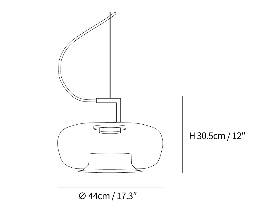 Clérachic light dimension drawing, 1 of 3, every measurement marked in centimetres and inches.