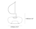 Clérachic light dimension drawing, 1 of 3, every measurement marked in centimetres and inches.