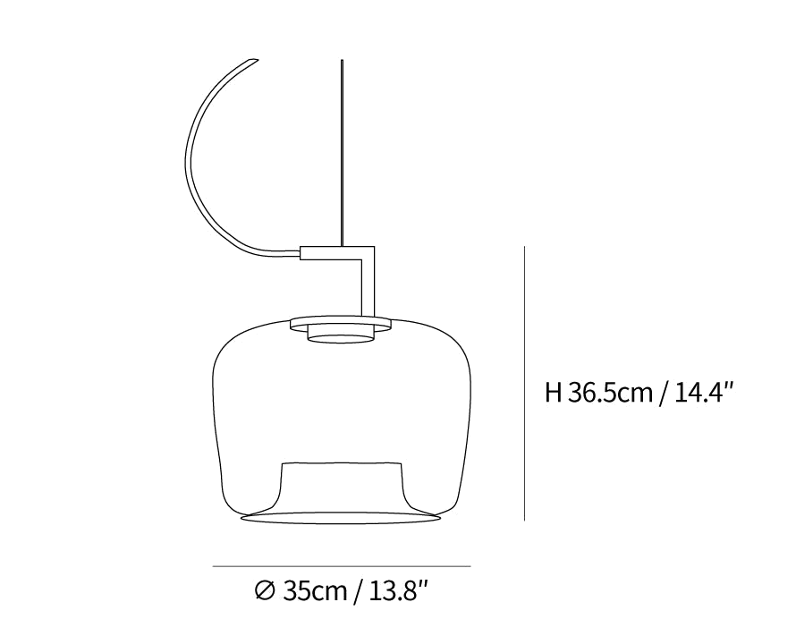 Clérachic light dimension drawing, 2 of 3, every measurement marked in centimetres and inches.