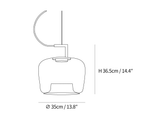 Clérachic light dimension drawing, 2 of 3, every measurement marked in centimetres and inches.