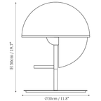 Clérachic table lamp dimension drawing, every measurement marked in centimetres and inches.