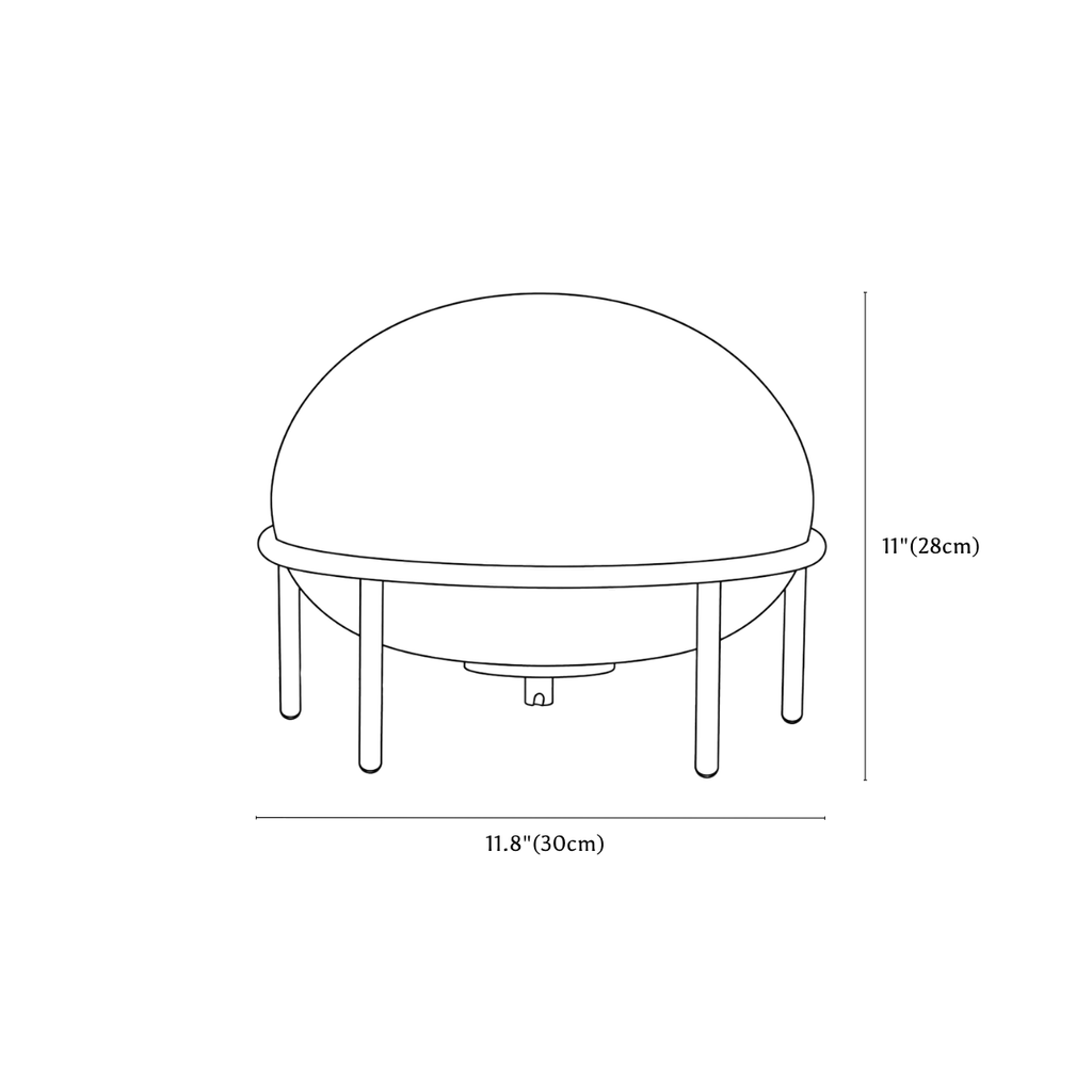 Clérachic table lamp dimension drawing, every measurement marked in centimetres and inches.