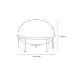 Clérachic table lamp dimension drawing, every measurement marked in centimetres and inches.