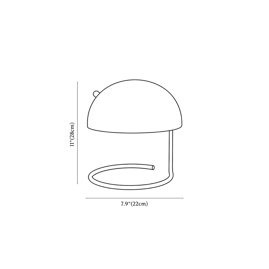 Clérachic table lamp dimension drawing, every measurement marked in centimetres and inches.