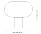 Clérachic table lamp dimension drawing, every measurement marked in centimetres and inches.
