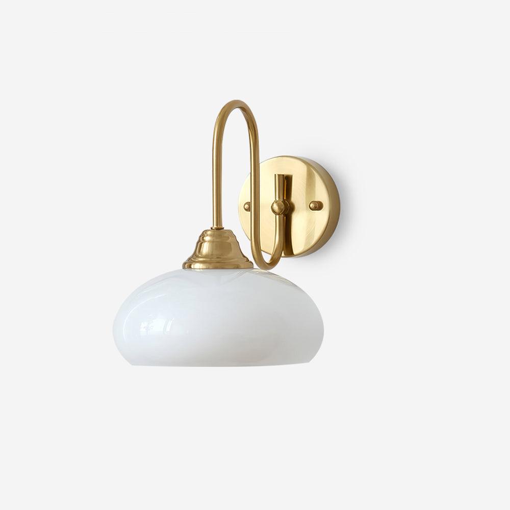 Clérachic glass wall lamp in copper with white glass, hardwired studio view showing two ball screws on the plate.