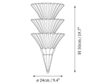Clérachic wall light dimension drawing, 3 of 3, every measurement marked in centimetres and inches.