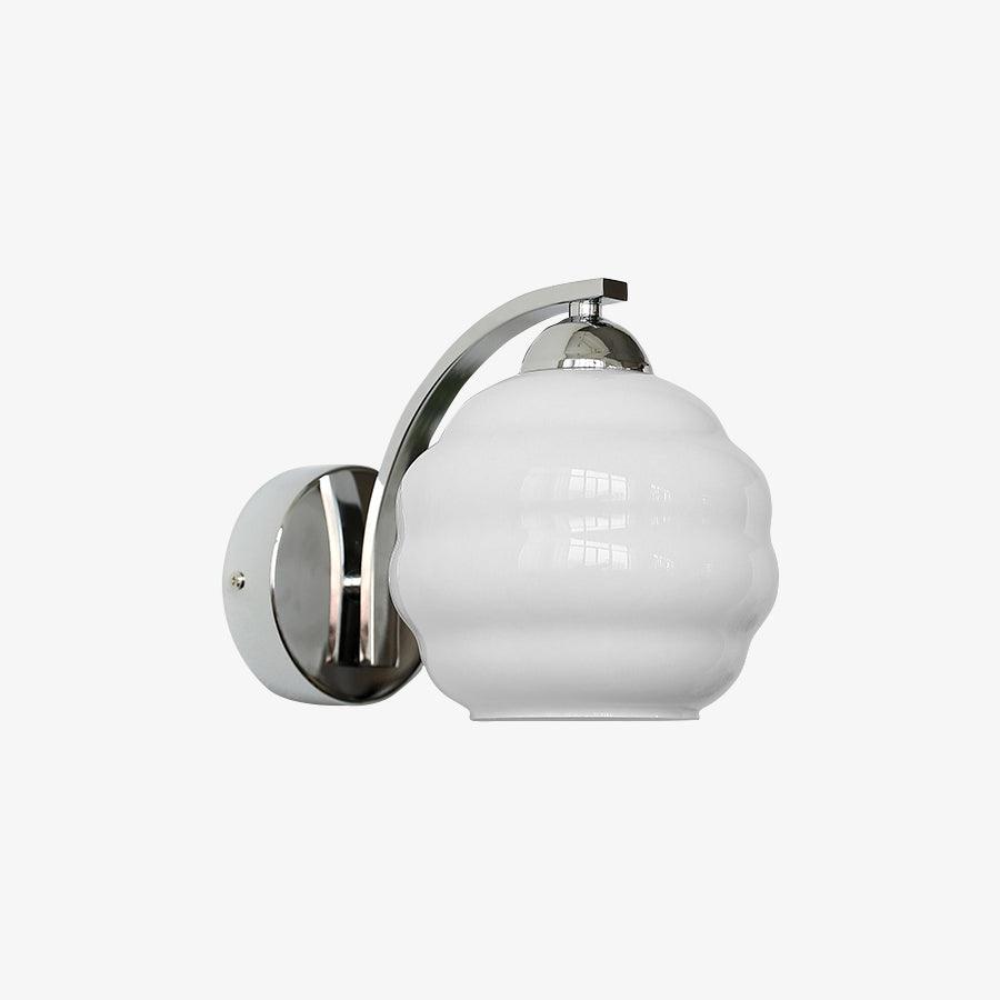 Clérachic chrome wall sconce with a white lantern shade, the open bottom of the glass visible in studio light.