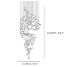 Dimension drawing of this Clérachic chandelier in its twisting form, with its 260 cm height and 100 cm width marked.