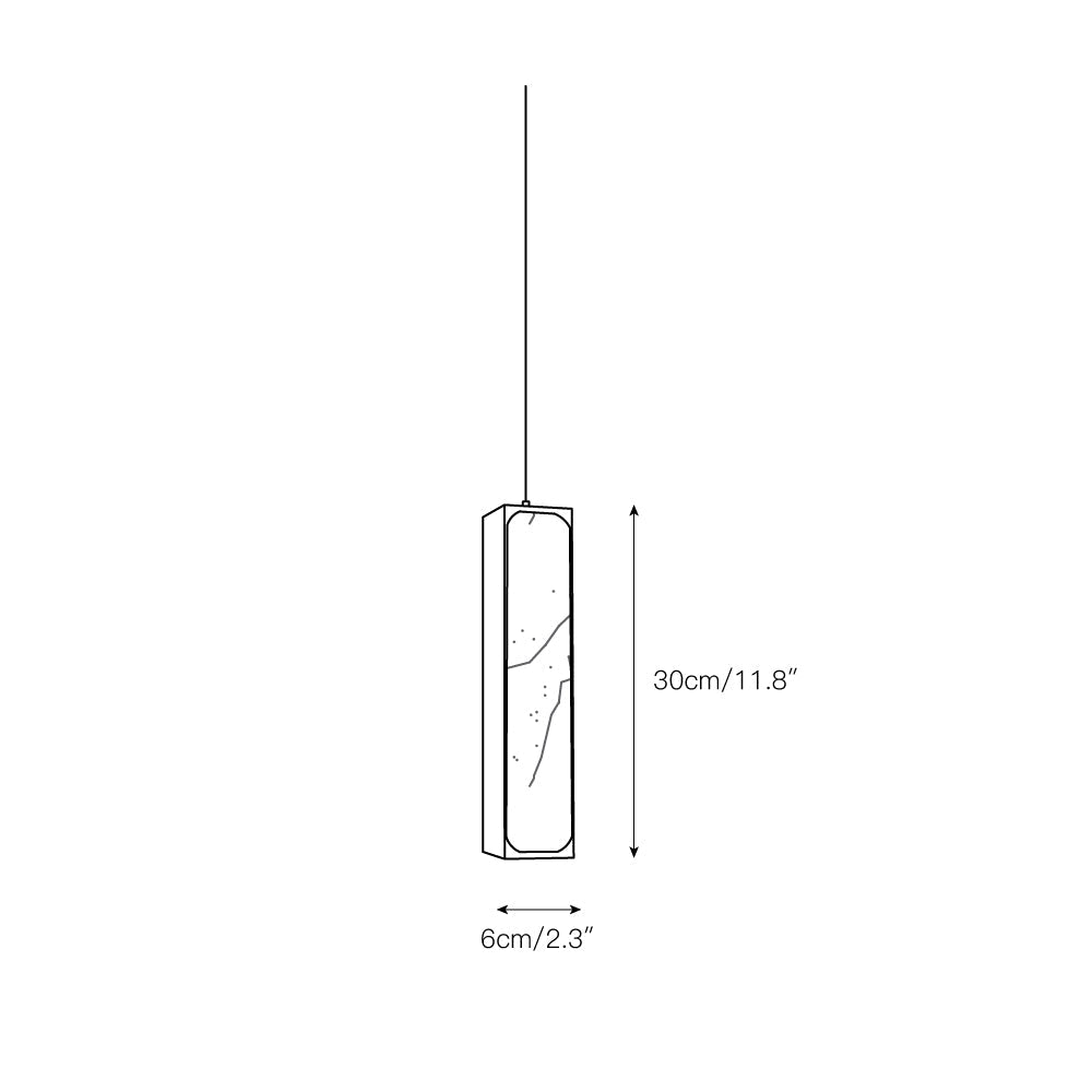 The Clérachic Gleam dimension drawing: shade 30 cm / 11.8 in tall and 6 cm / 2.3 in wide on its slim drop wire.