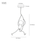 Clérachic pendant light dimension drawing, 1 Head, every measurement marked in centimetres and inches.