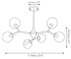 Clérachic chandelier dimension drawing, 1 of 4, every measurement marked in centimetres and inches.