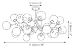 Clérachic chandelier dimension drawing, 4 of 4, every measurement marked in centimetres and inches.